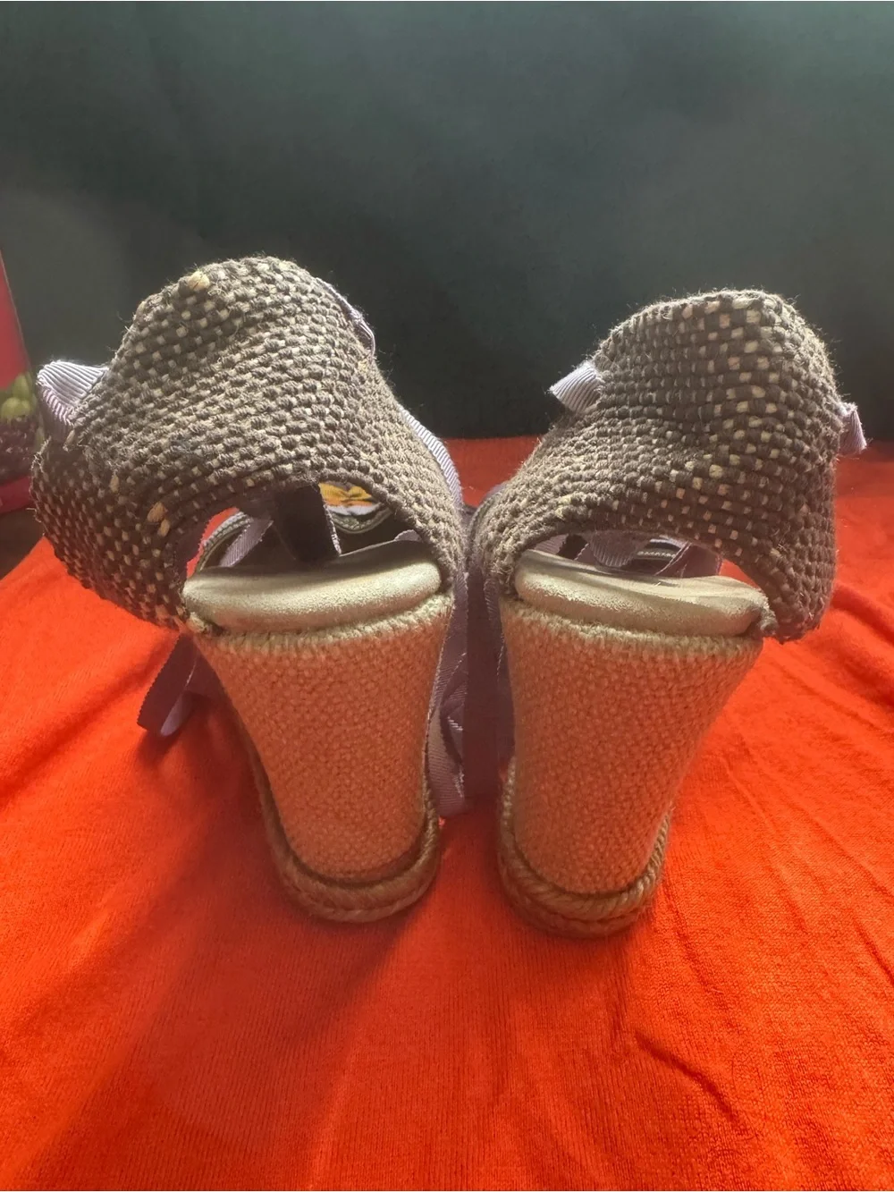 Marc Jacobs Woven Ribbon Espadrille Wedges in Lavender, Orange & Gold